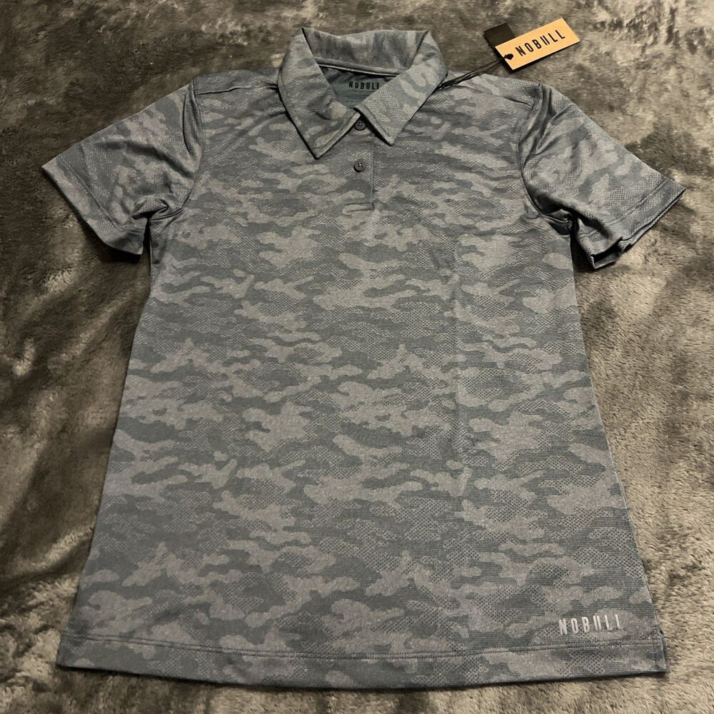 NOBULL Gray Camo Short Sleeve Button Down Polo